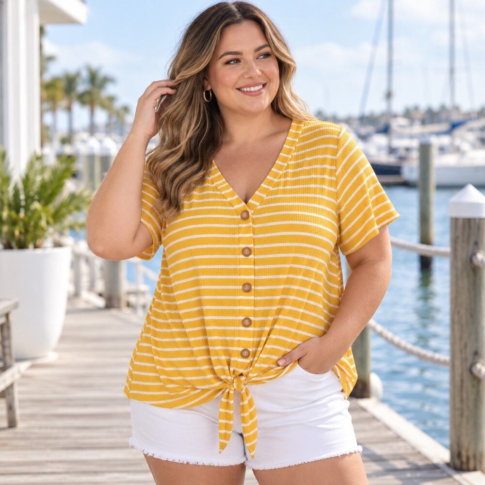 Lane Bryant Blouse 18/20 Yellow Ribbed Tie